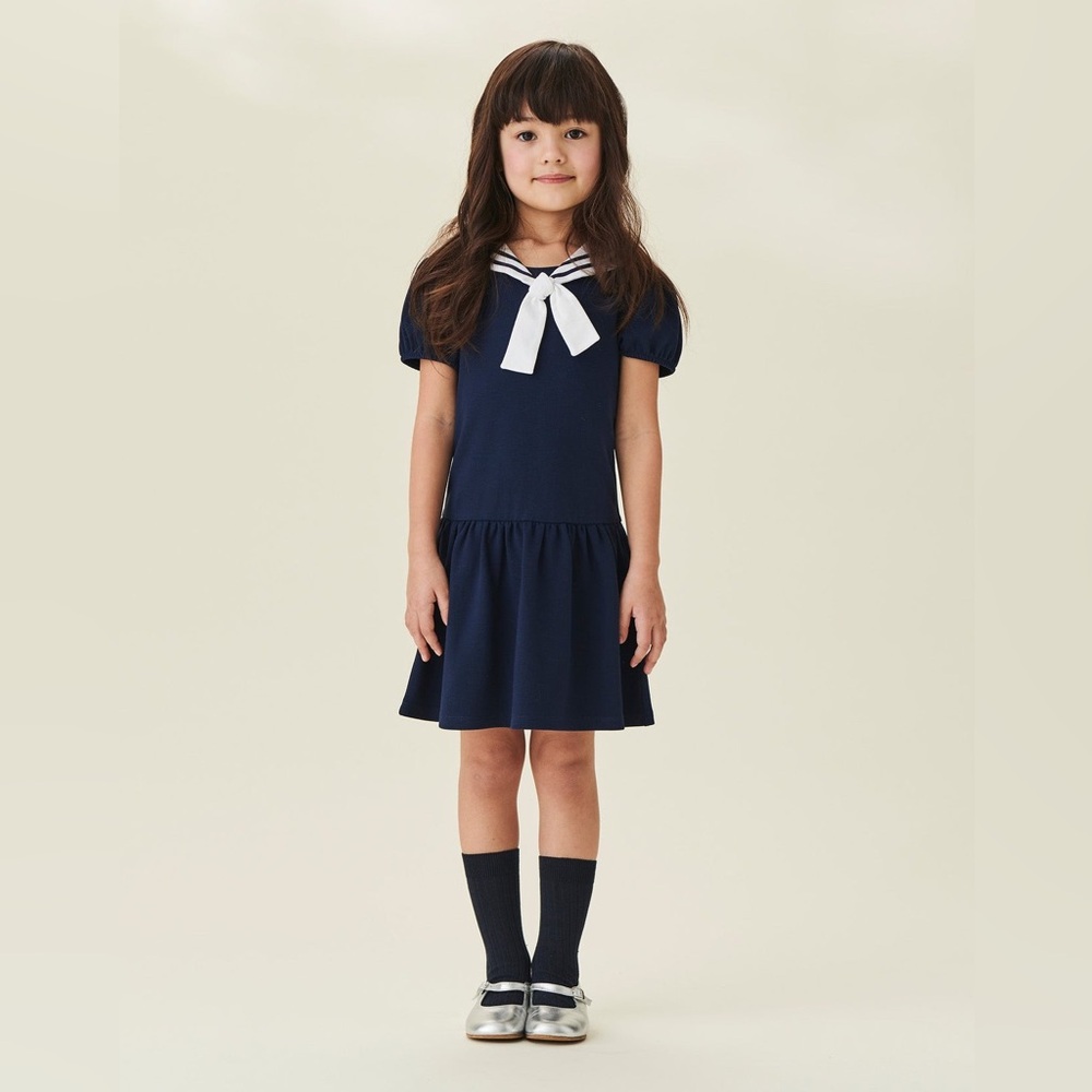 La Coqueta Navy Crisanta Girl Nautical Drop Waist Dress